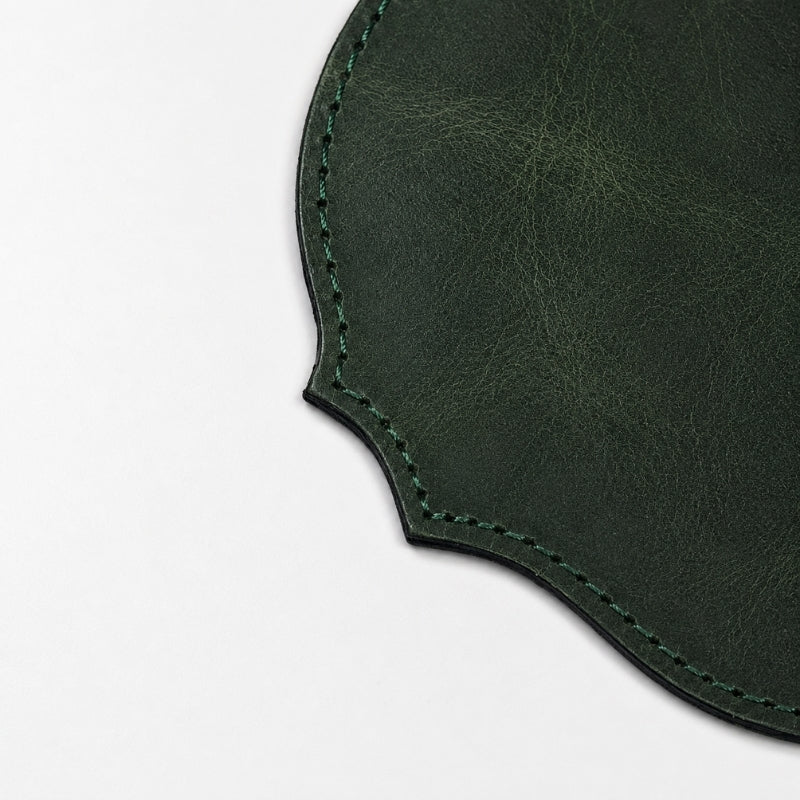 Green Full-Grain Leather Coaster – Ornate Edge