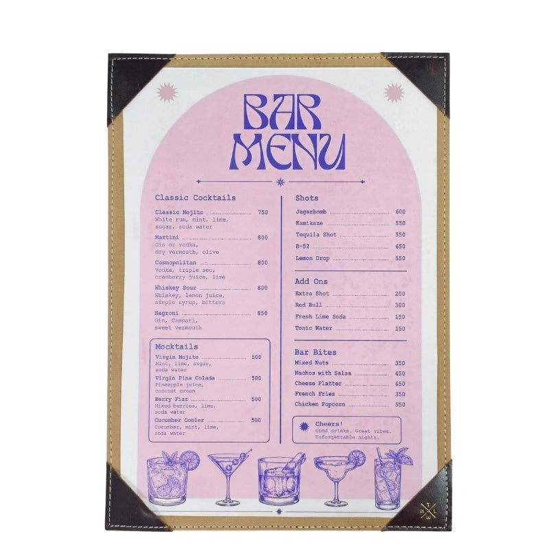 Handcrafted Leather Menu Cover with Corners