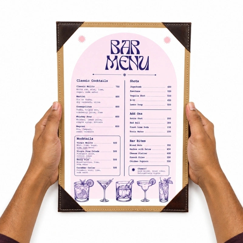 Handcrafted Leather Menu Cover with Corners