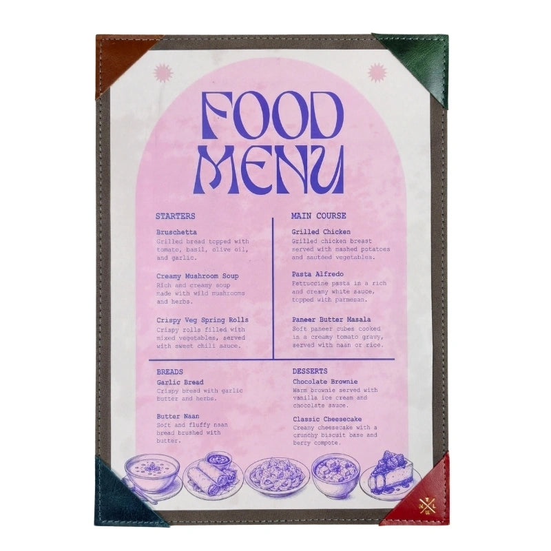 Handcrafted Leather Menu Cover with Corners