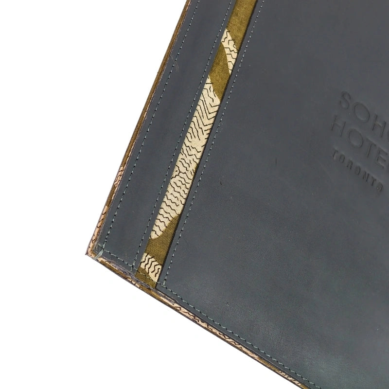Custom Leather Menu Covers with Fabric Accent