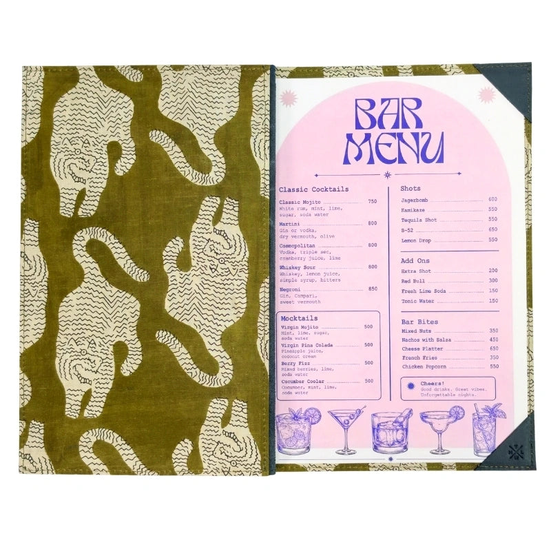 Custom Leather Menu Covers with Fabric Accent