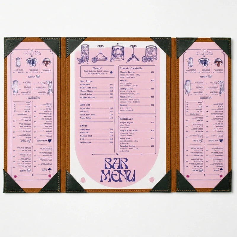 Tri-Fold Leather Menu Cover
