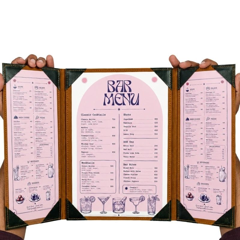 Tri-Fold Leather Menu Cover