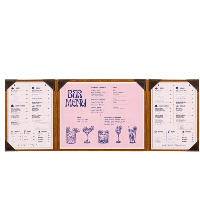 Tri-Fold Leather Menu Cover