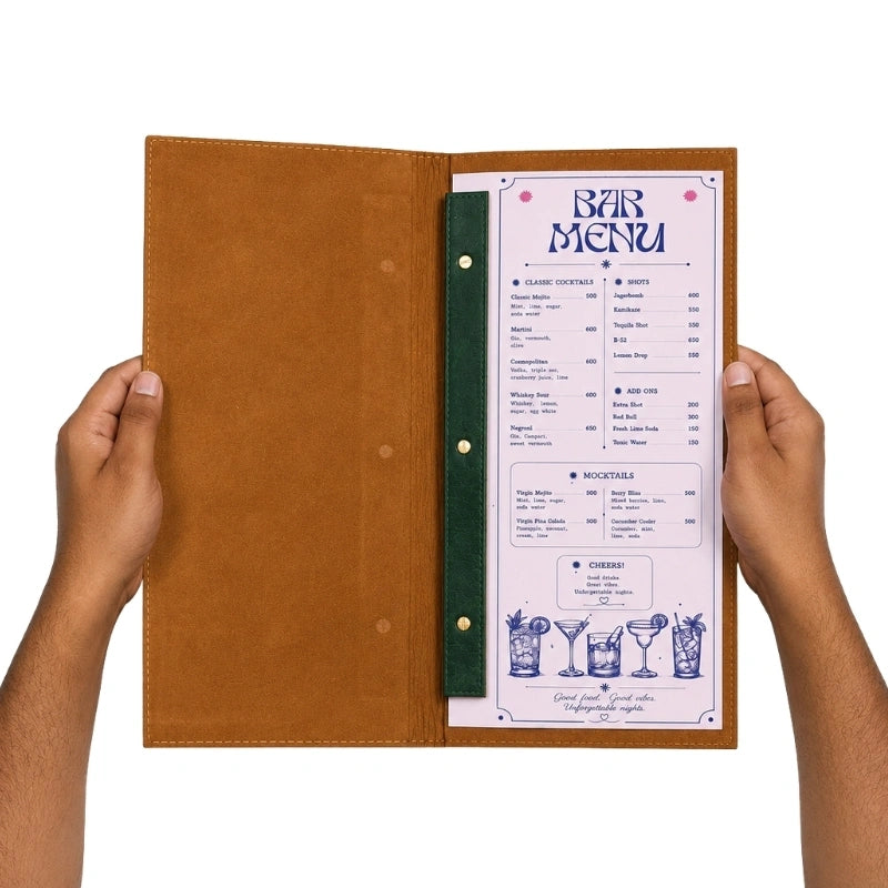Premium Green Leather Restaurant Menu Cover