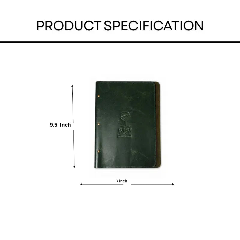 Green Leather Menu Holder with Ring Binder