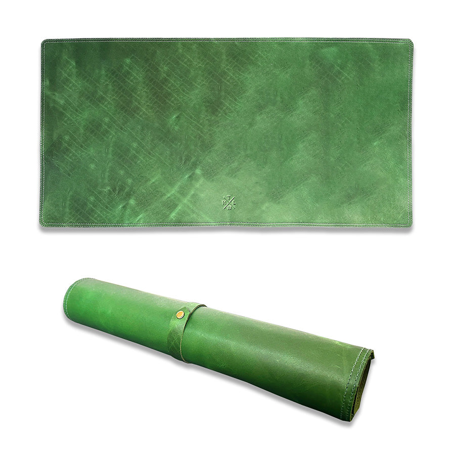 green leather desk mat