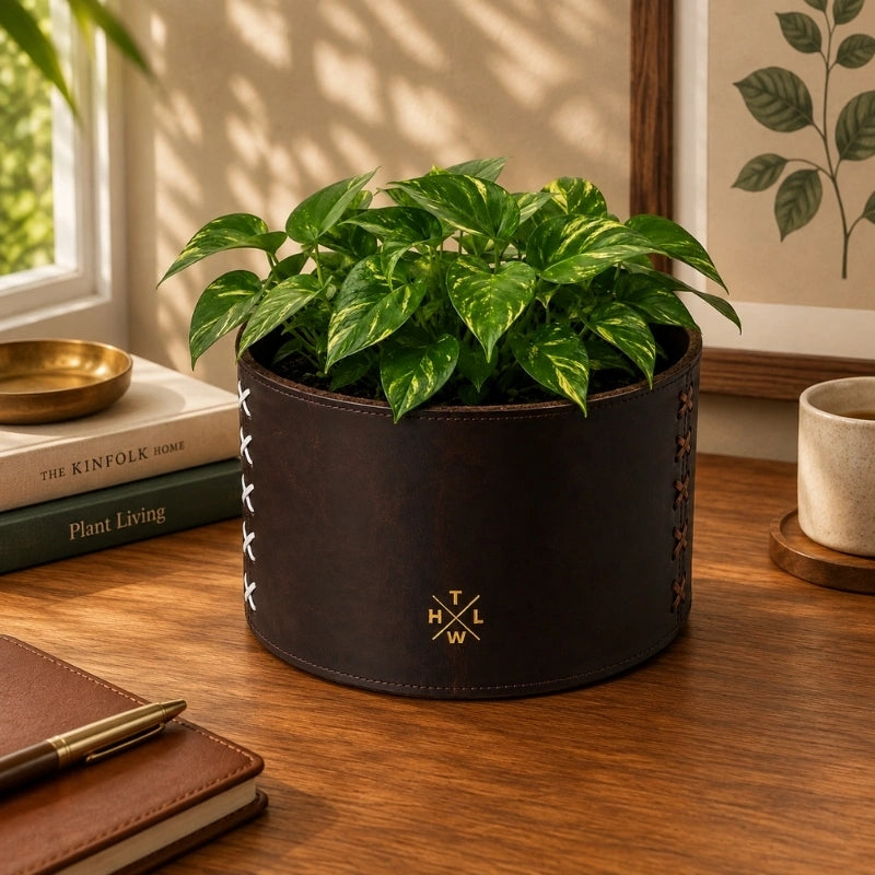 Leather Planter Pot for Home Decor