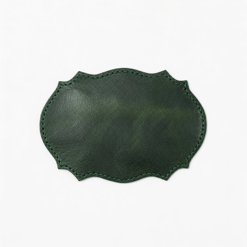 Green Full-Grain Leather Coaster – Ornate Edge