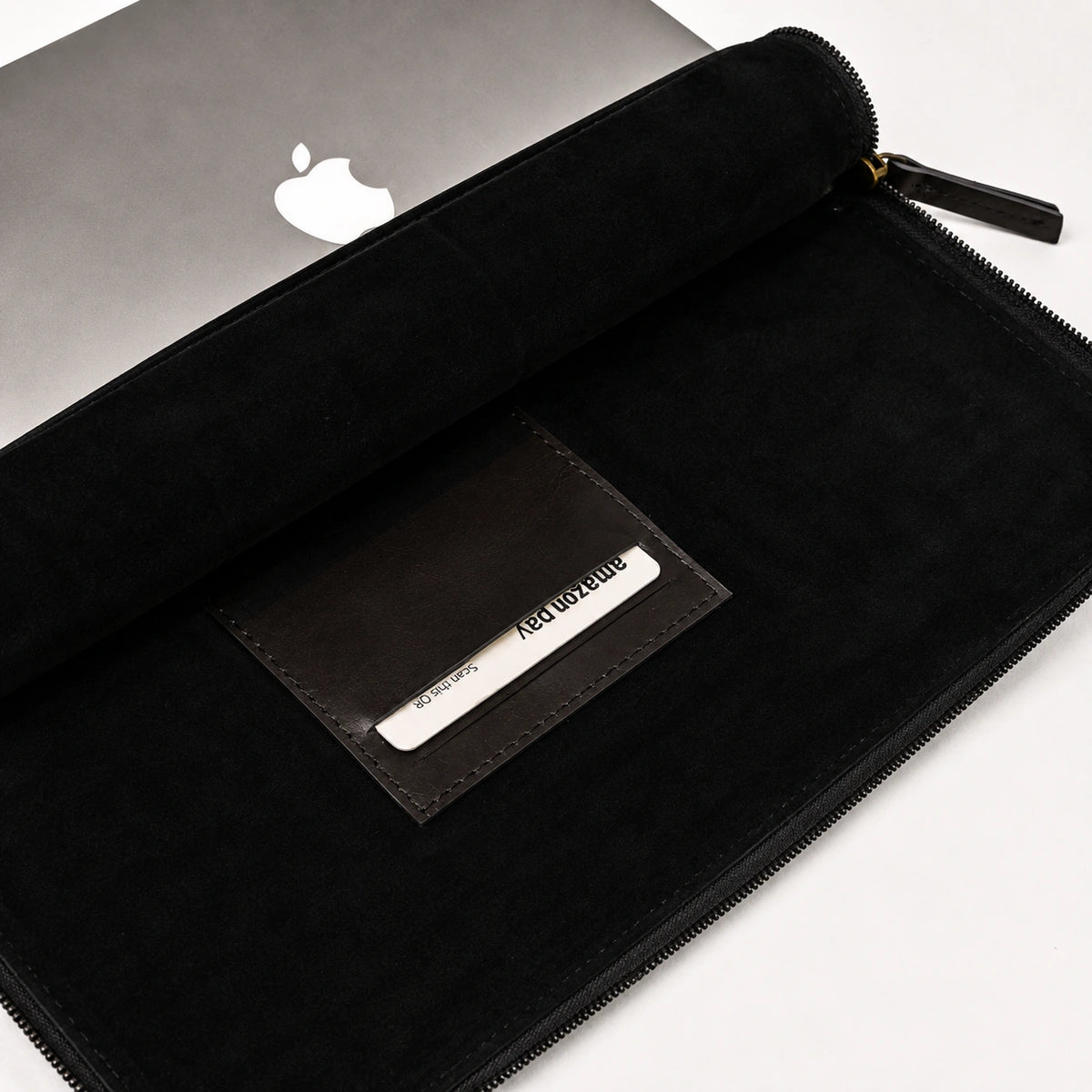 Black Leather Laptop Sleeve with Kalamkari Fabric