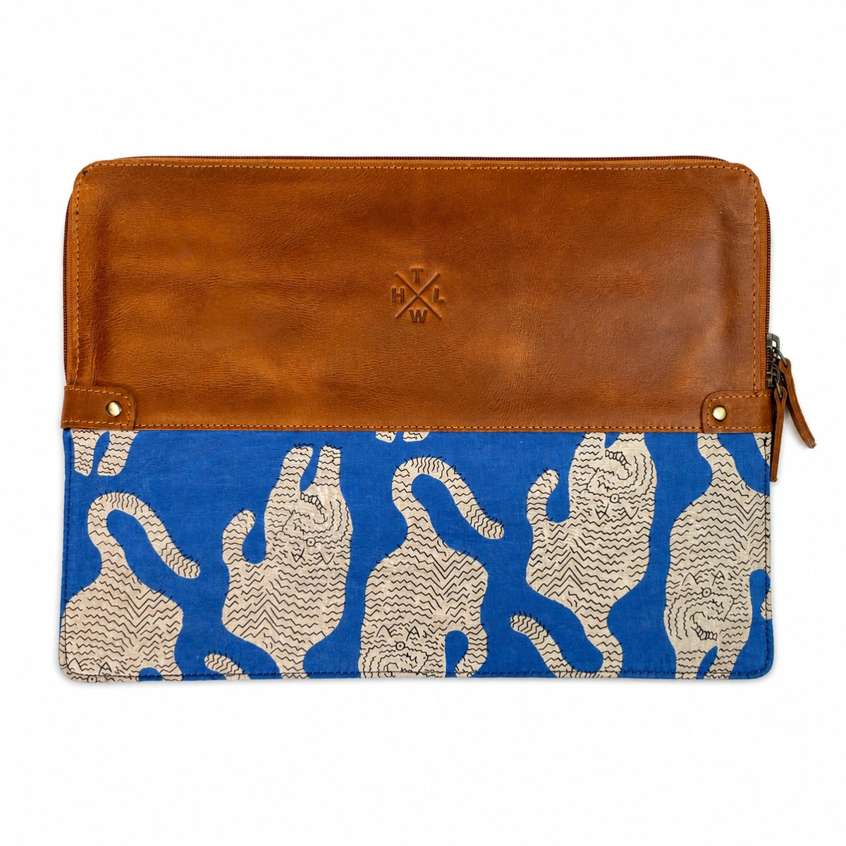 Black Leather Laptop Sleeve with Kalamkari Fabric