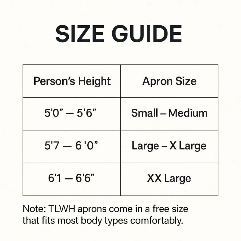 Size guide for aprons based on person&