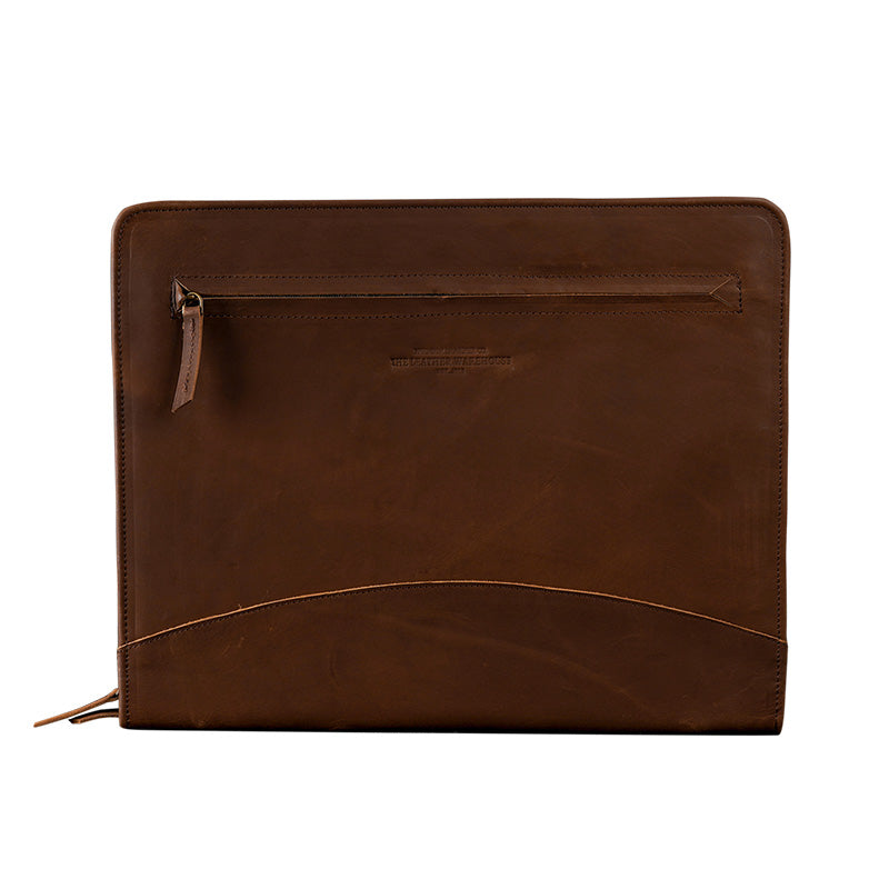 front leather file folder brown