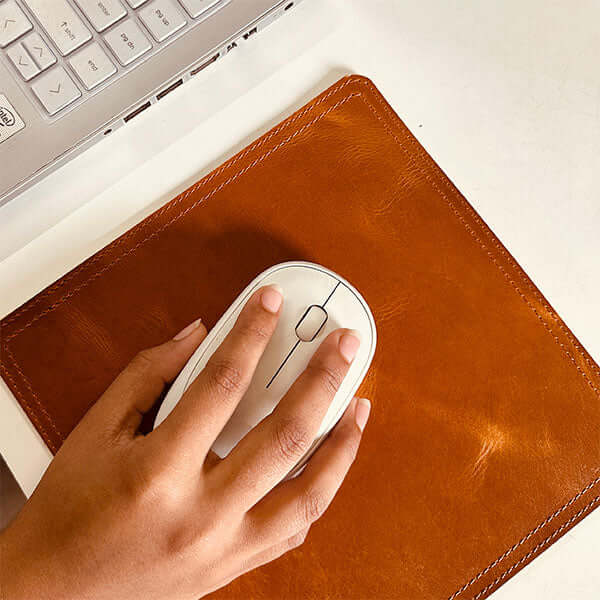 Handcrafted Custom Size Leather Mouse Pad with Free Name Personalization