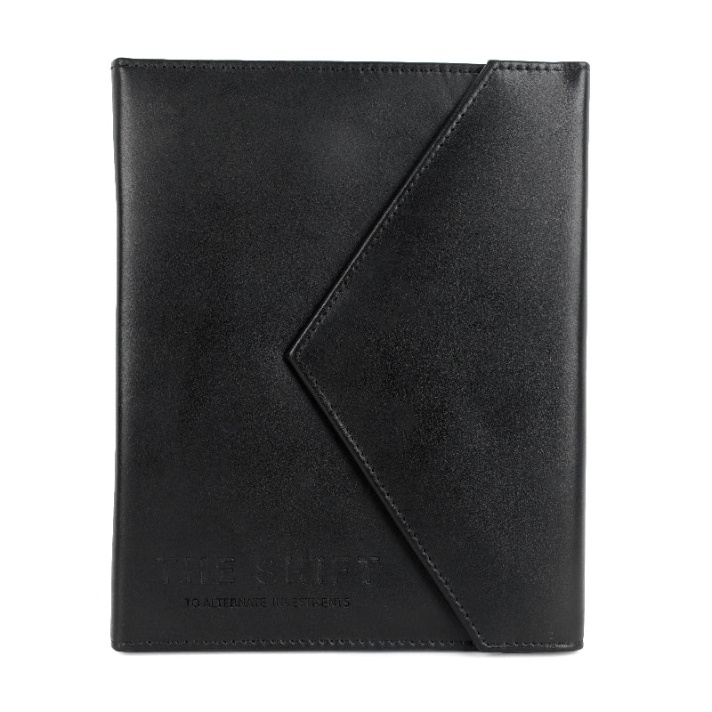 Black leather case on a white background