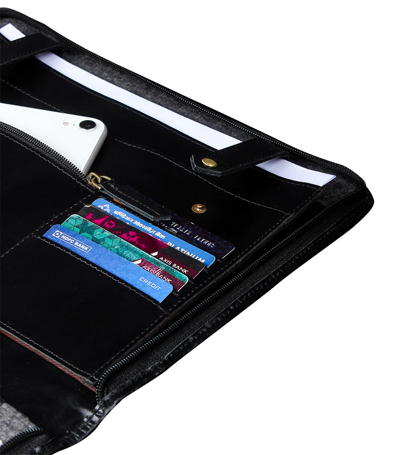 side leather a4 inner zipper  file folder