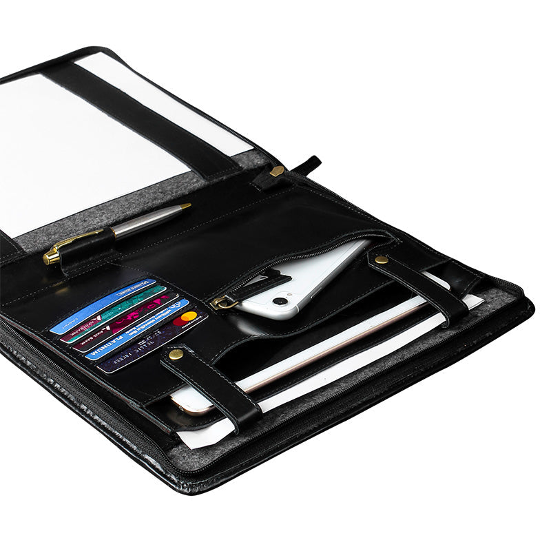 inner angle leather a4 inner zipper  file folder