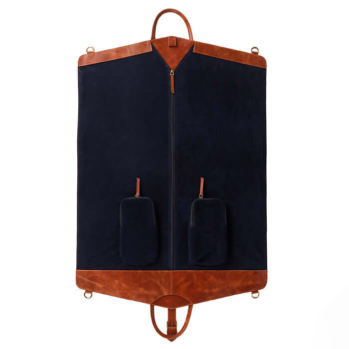 Leather garment bag zipper pockets