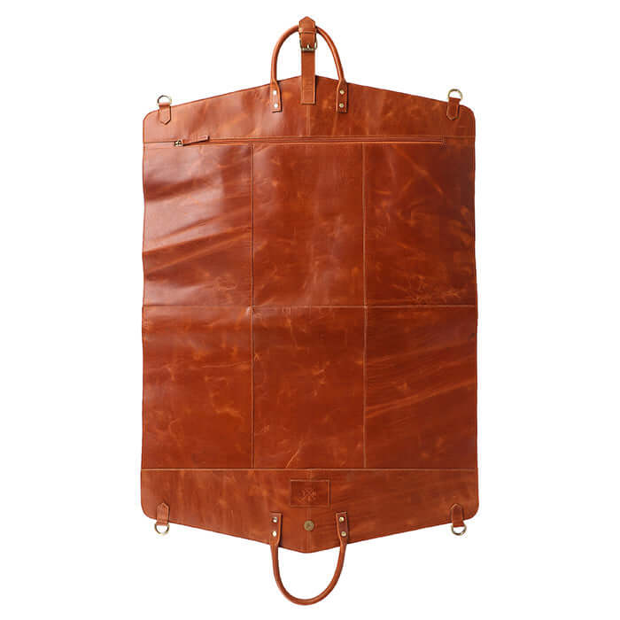 Leather travel garment bag tan