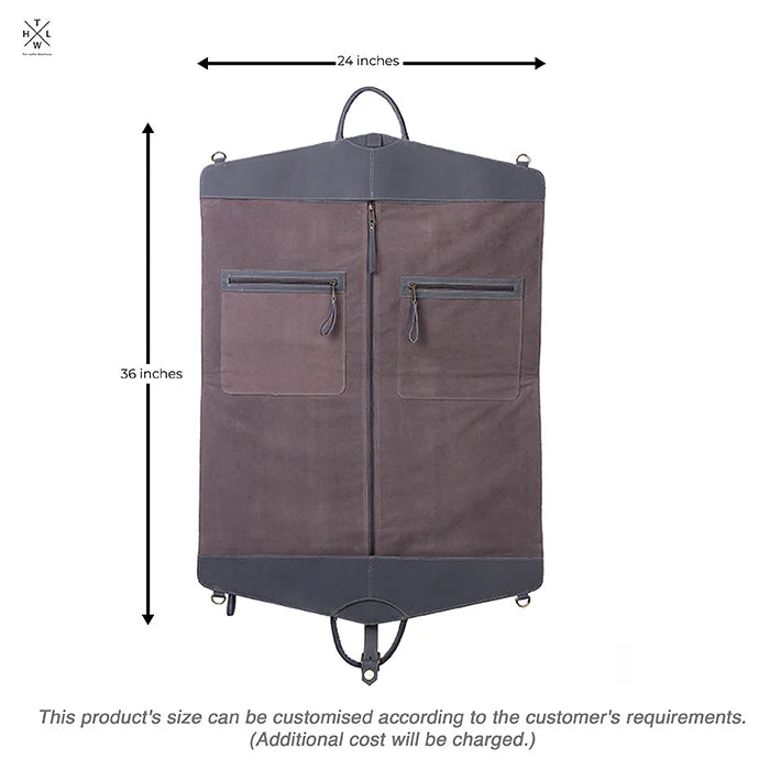 Garment bag with dimensions labeled on a white background