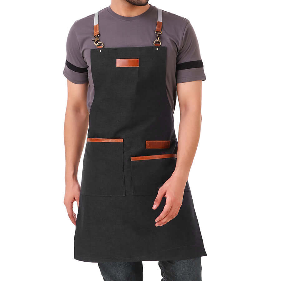 black apron with pockets