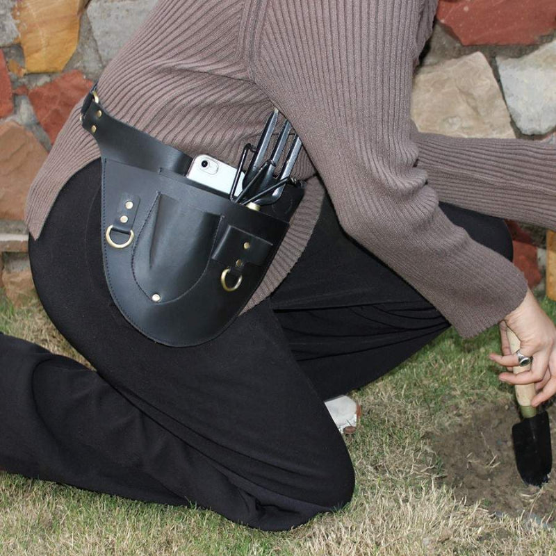 black personalized leather gardening tool belt organizer - Black Leather