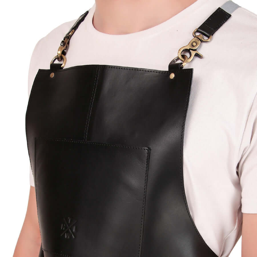 leather grill apron with a handcrafted for BBQ professionals and home cooks