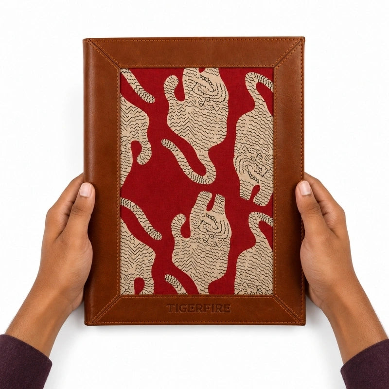 Brown Leather & Kalamkari Fabric Menu Cover
