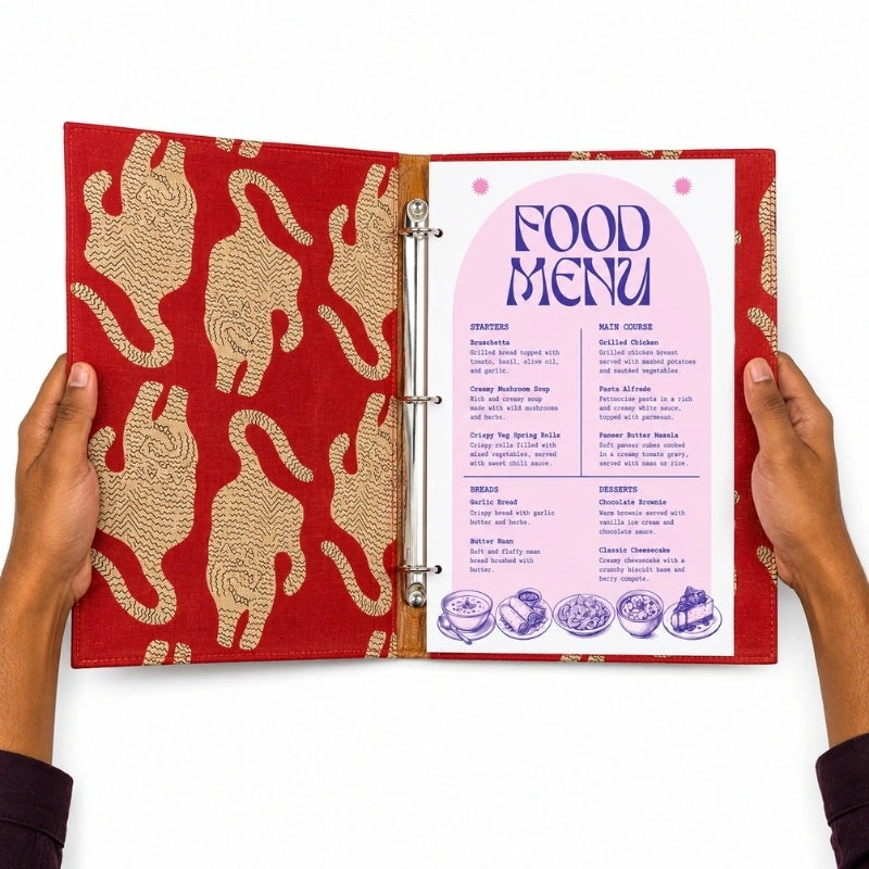 Brown Leather & Kalamkari Fabric Menu Cover