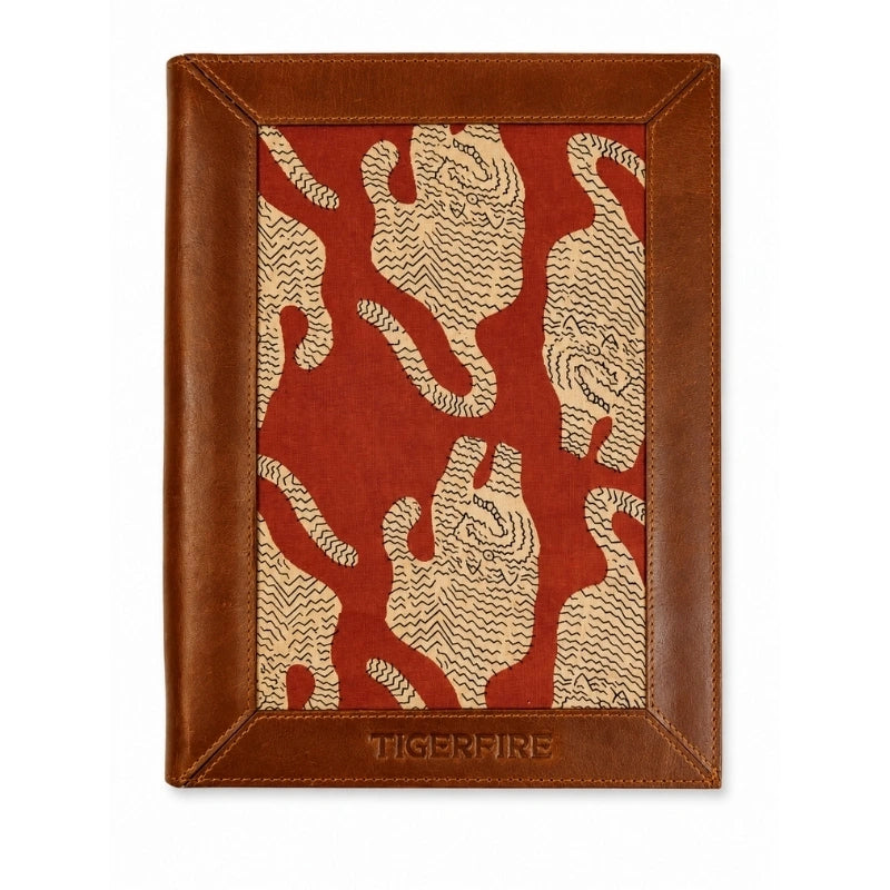 Brown Leather & Kalamkari Fabric Menu Cover