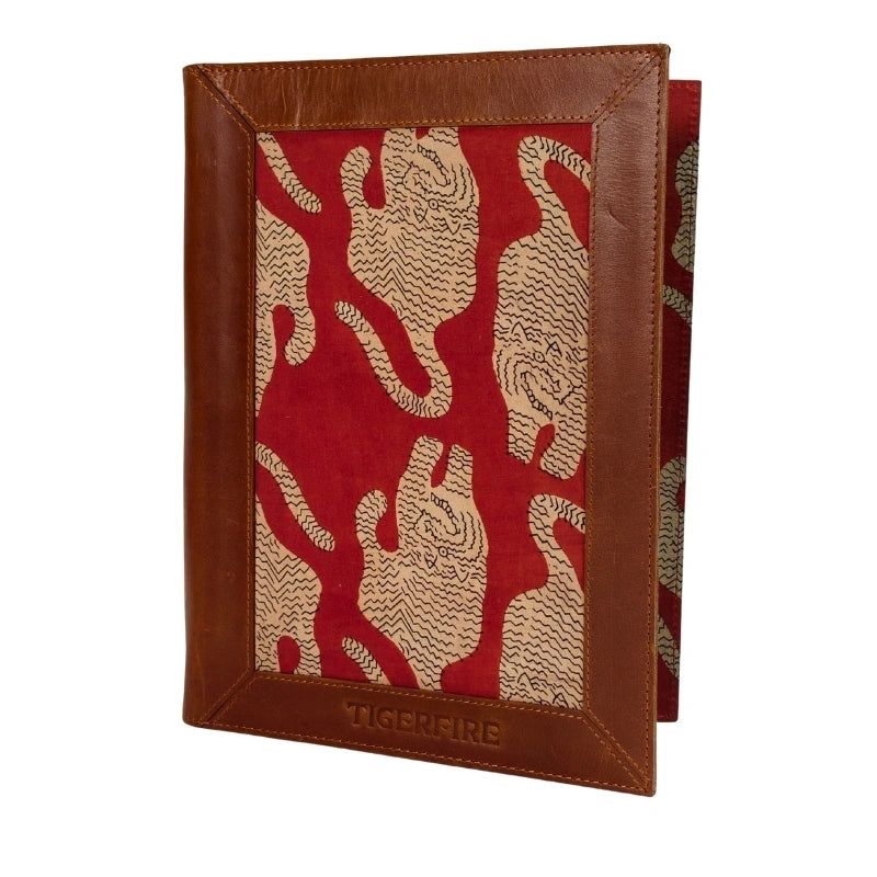 Brown Leather & Kalamkari Fabric Menu Cover