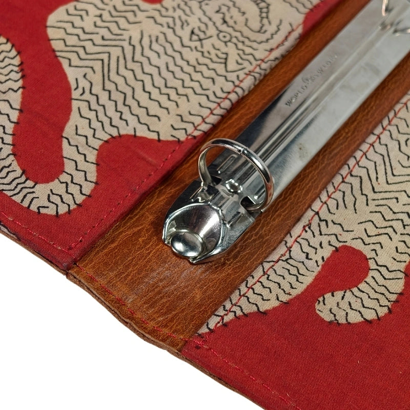 Brown Leather & Kalamkari Fabric Menu Cover