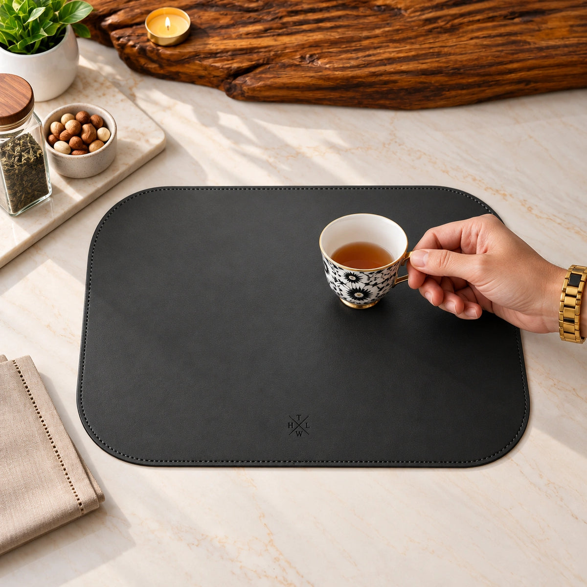 Black Leather Placemats for Table