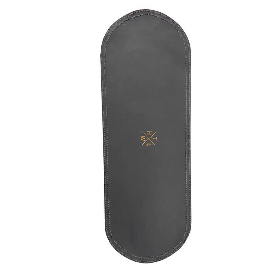 Gray shoe cover with a logo on a white background