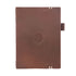 Brown notebook with a visible brand logo on a white background