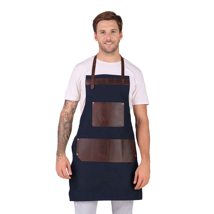 blue canvas 5 pocket apron