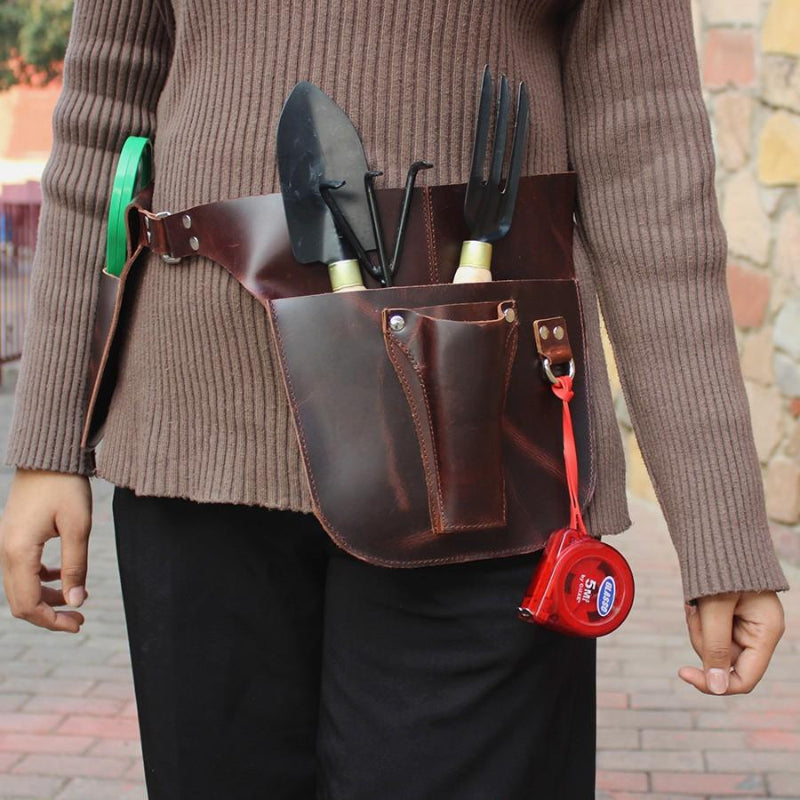 personalized Rust leather gardening tool belt organizer
