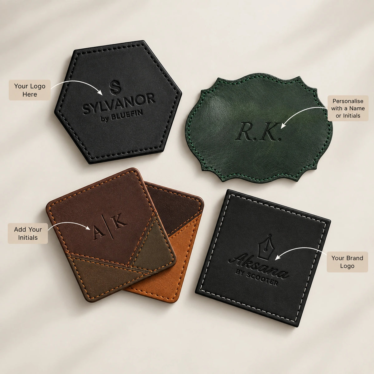 Green Full-Grain Leather Coaster – Ornate Edge