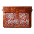 Brown leather and patterned fabric bag on a white background
