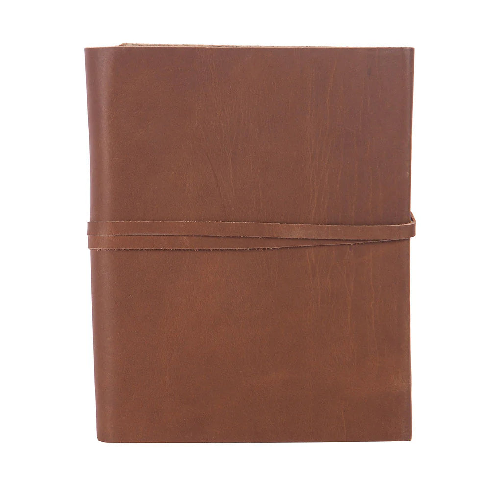 Brown leather notebook on a white background