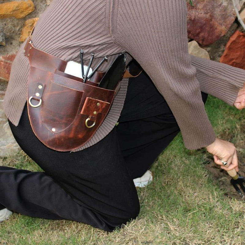 personalized leather gardening tool belt organizer  premium tool belt - Rust Leather