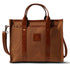 Brown tote bag with leather accents on a white background