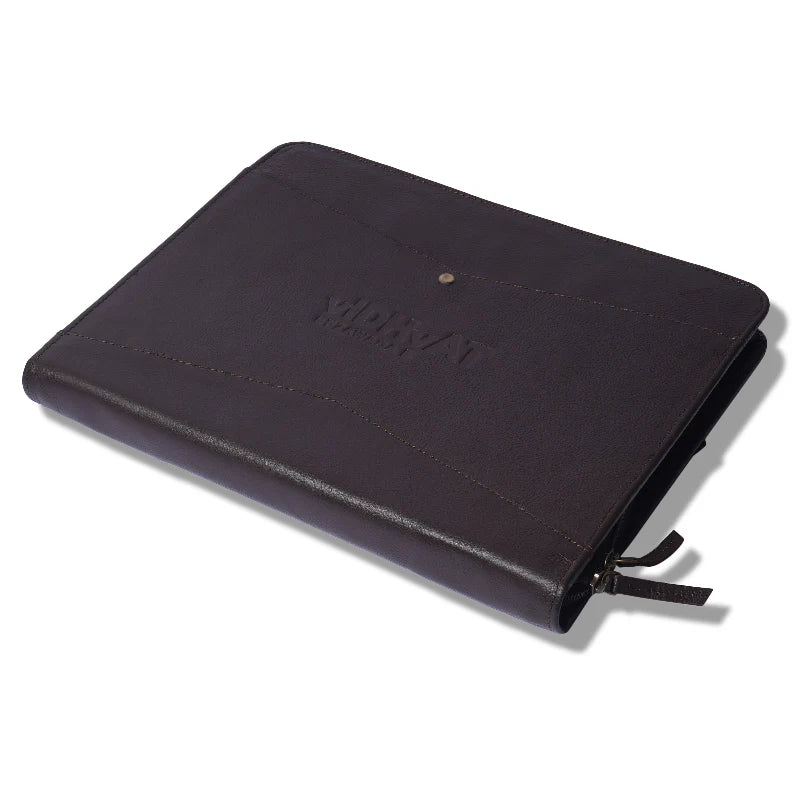 Black leather notebook with &