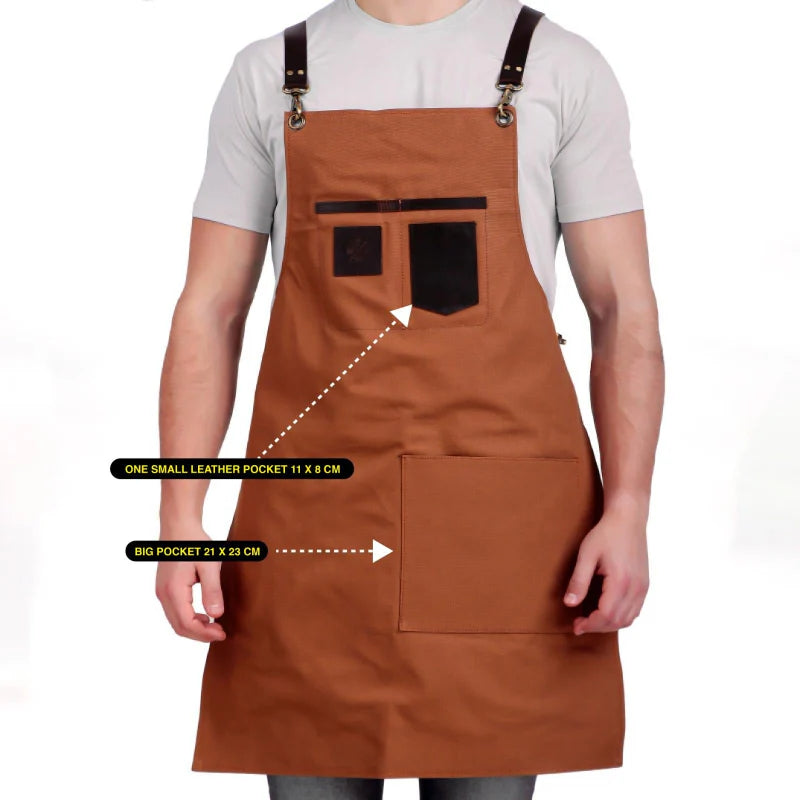 Brown apron with measurements on a white background