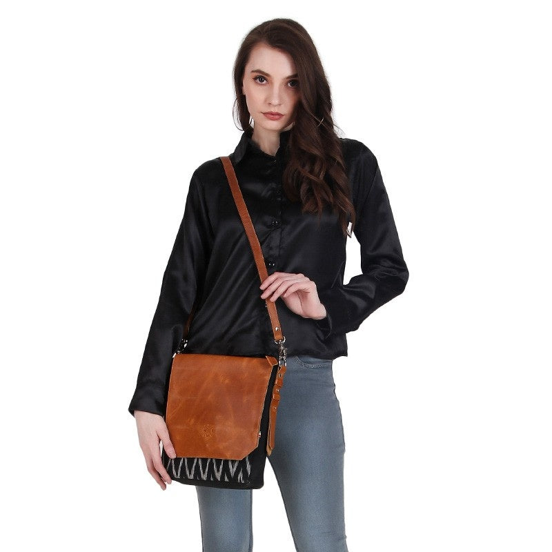 Ikkat leather sling bag for women crossbody