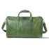Green leather duffel bag on a white background