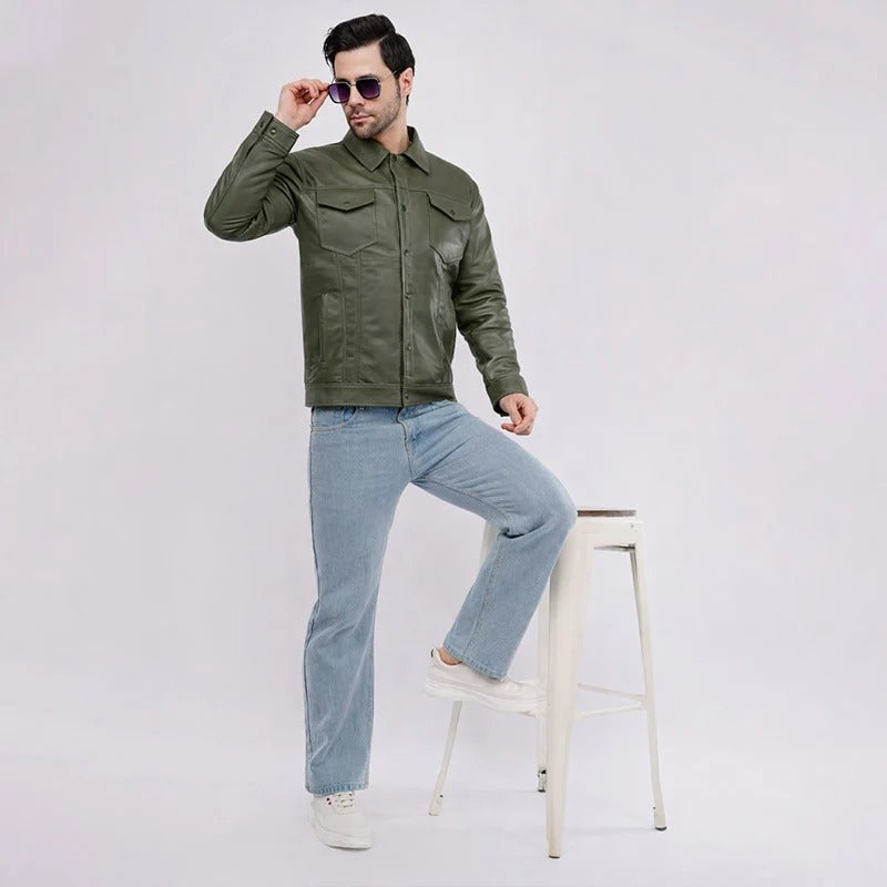 Classic Green Leather Jacket for Men