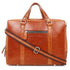 Brown leather bag with a shoulder strap on a white background
