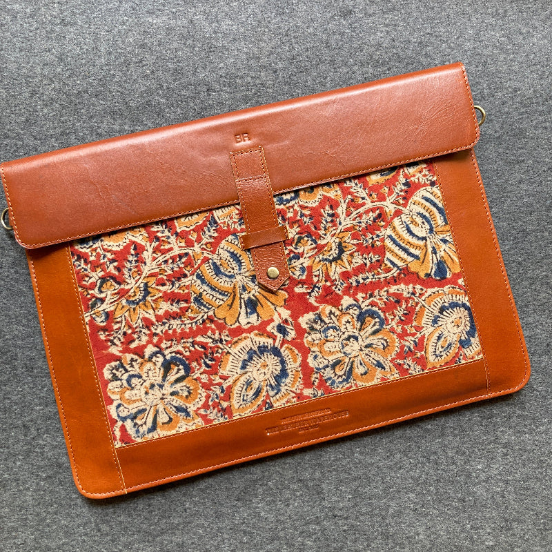 Vintage Kalamkari Red Leather Sleeve